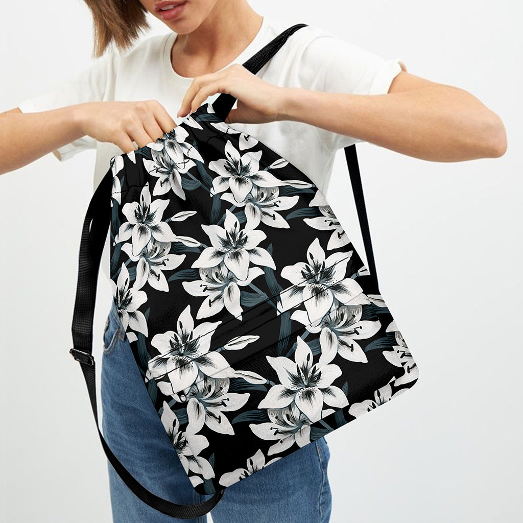 Lily Floral Pattern Print Drawstring Backpack