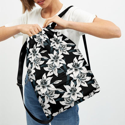 Lily Floral Pattern Print Drawstring Backpack