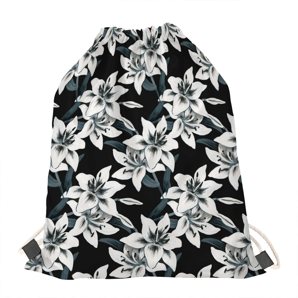 Lily Floral Pattern Print Drawstring Bag