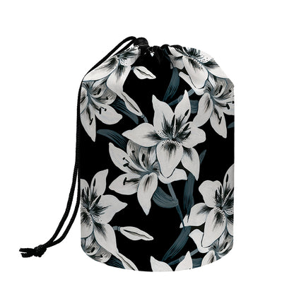 Lily Floral Pattern Print Drawstring Makeup Bag