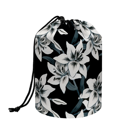 Lily Floral Pattern Print Drawstring Makeup Bag