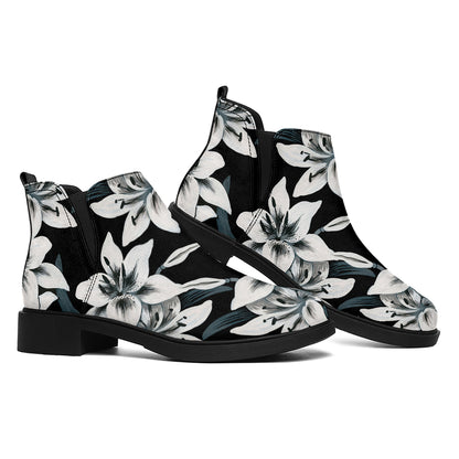 Lily Floral Pattern Print Flat Ankle Boots