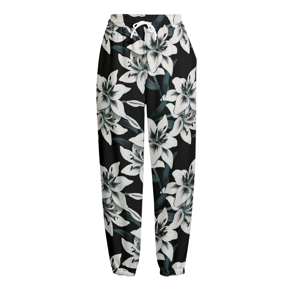 Lily Floral Pattern Print Fleece Lined Knit Pants