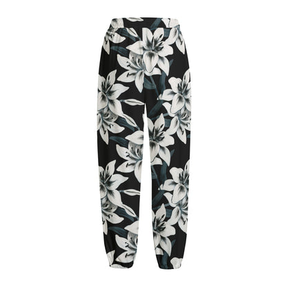 Lily Floral Pattern Print Fleece Lined Knit Pants