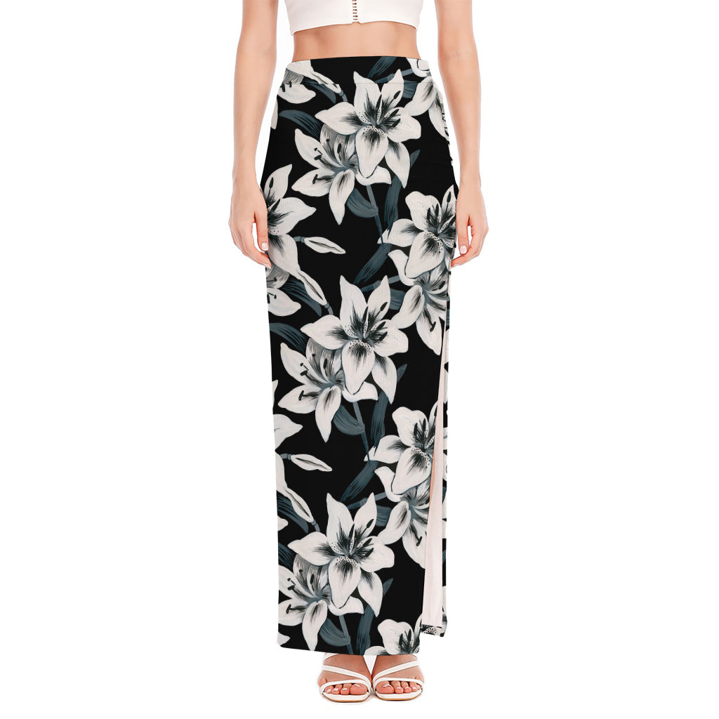 Lily Floral Pattern Print High Slit Maxi Skirt