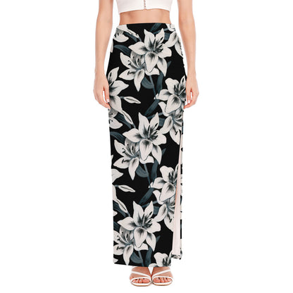 Lily Floral Pattern Print High Slit Maxi Skirt