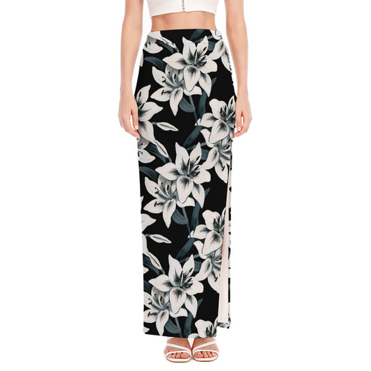 Lily Floral Pattern Print High Slit Maxi Skirt
