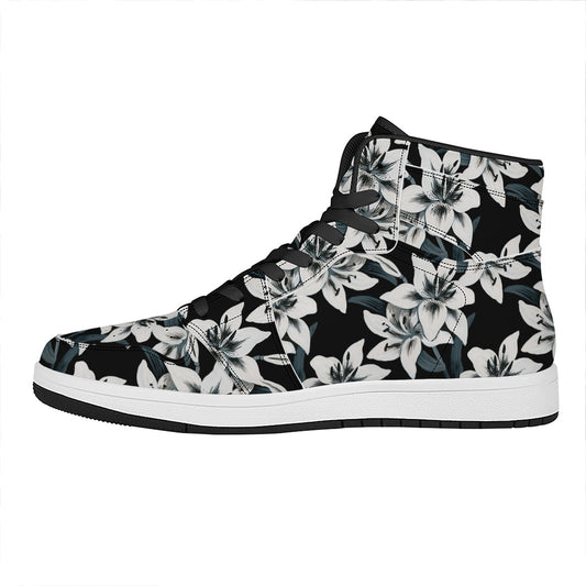Lily Floral Pattern Print High Top Leather Sneakers