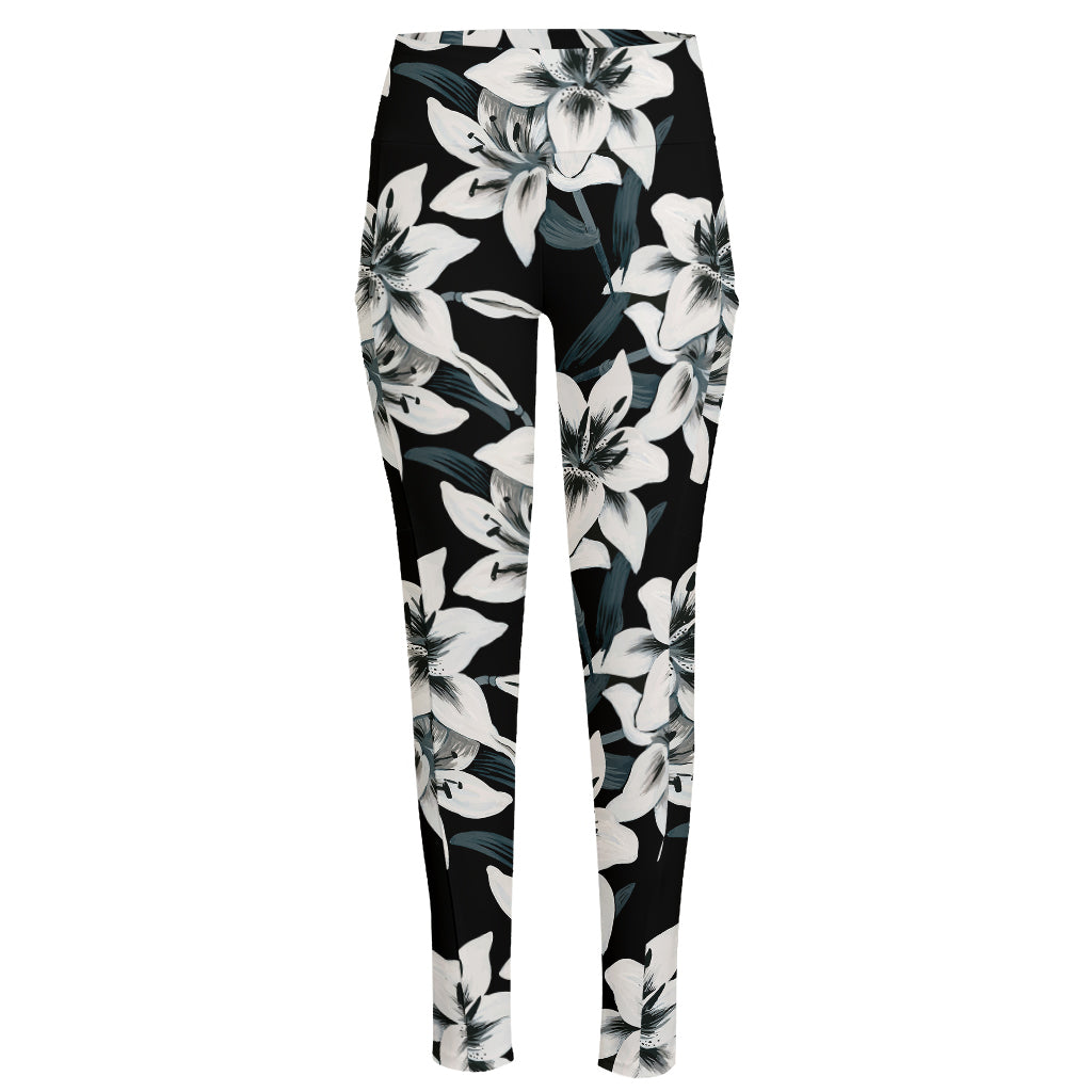 Lily Floral Pattern Print High-Waisted Pocket Leggings