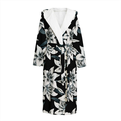 Lily Floral Pattern Print Hooded Bathrobe