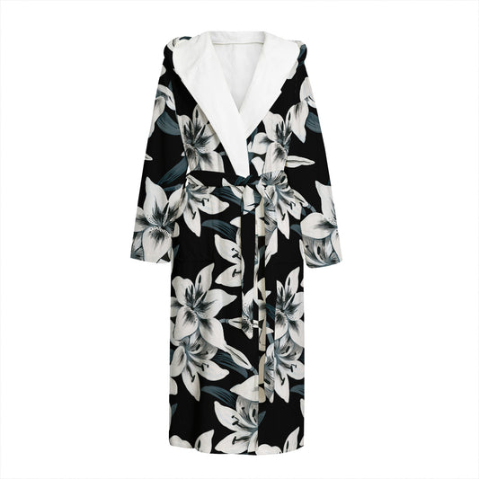 Lily Floral Pattern Print Hooded Bathrobe