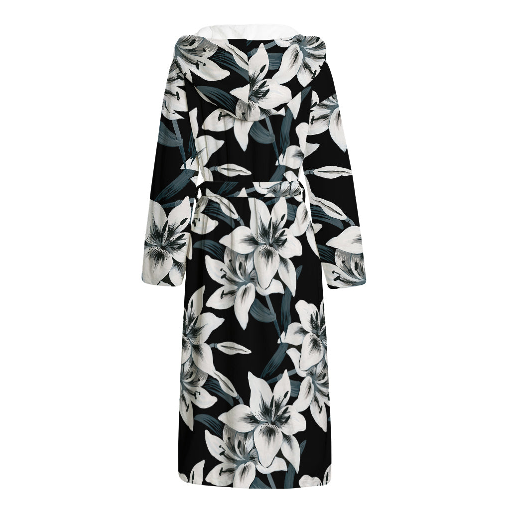 Lily Floral Pattern Print Hooded Bathrobe