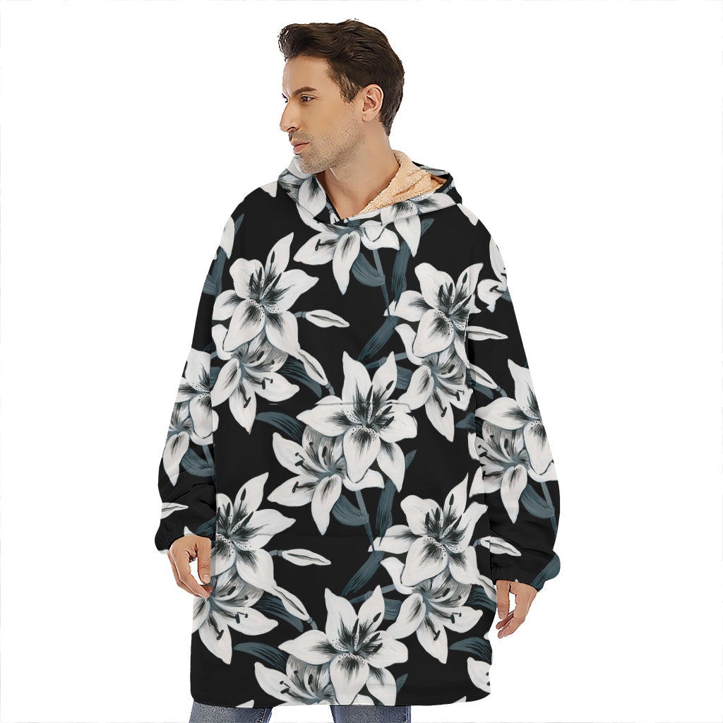 Lily Floral Pattern Print Hoodie Blanket