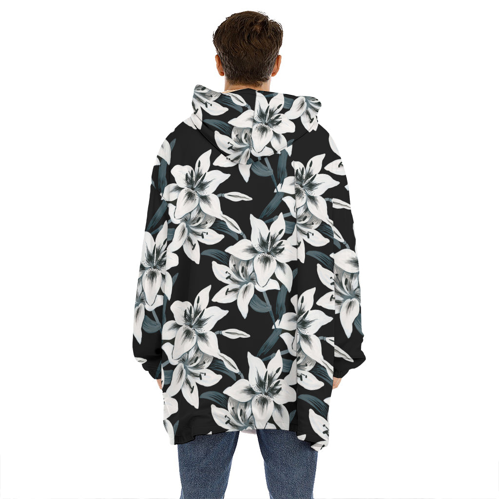 Lily Floral Pattern Print Hoodie Blanket