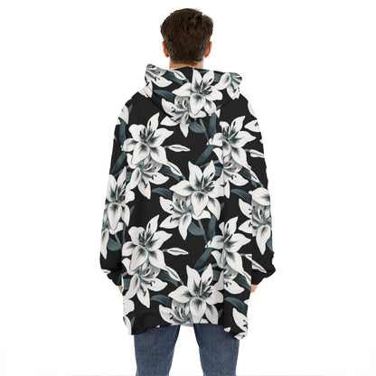 Lily Floral Pattern Print Hoodie Blanket