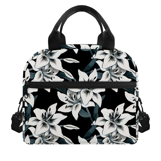 Lily Floral Pattern Print Insulated Lunch Bag