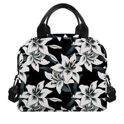 Lily Floral Pattern Print Insulated Lunch Bag
