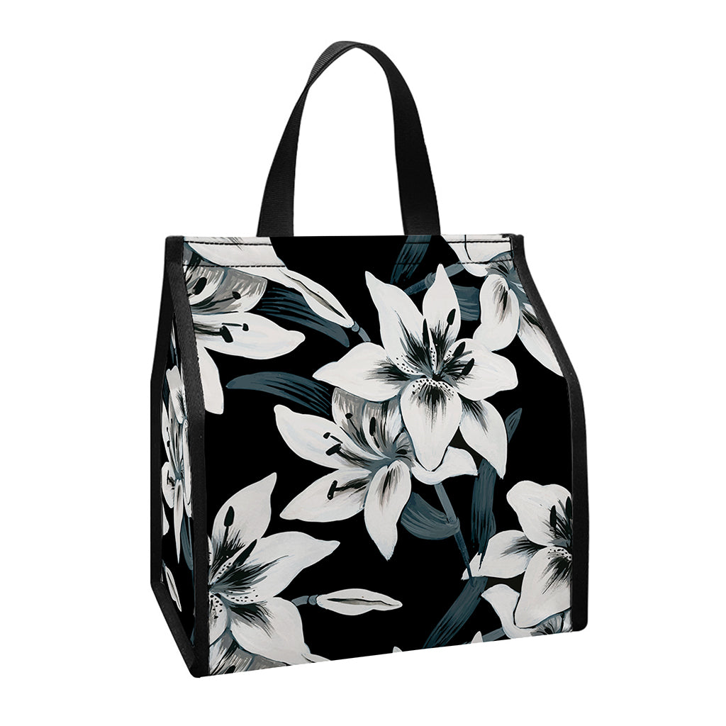 Lily Floral Pattern Print Insulated Lunch Tote