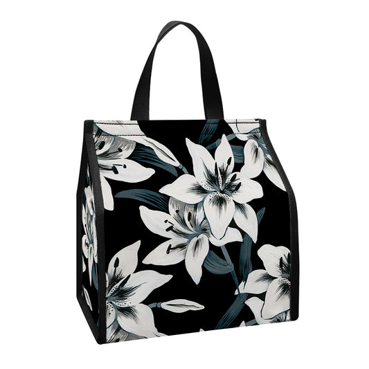 Lily Floral Pattern Print Insulated Lunch Tote