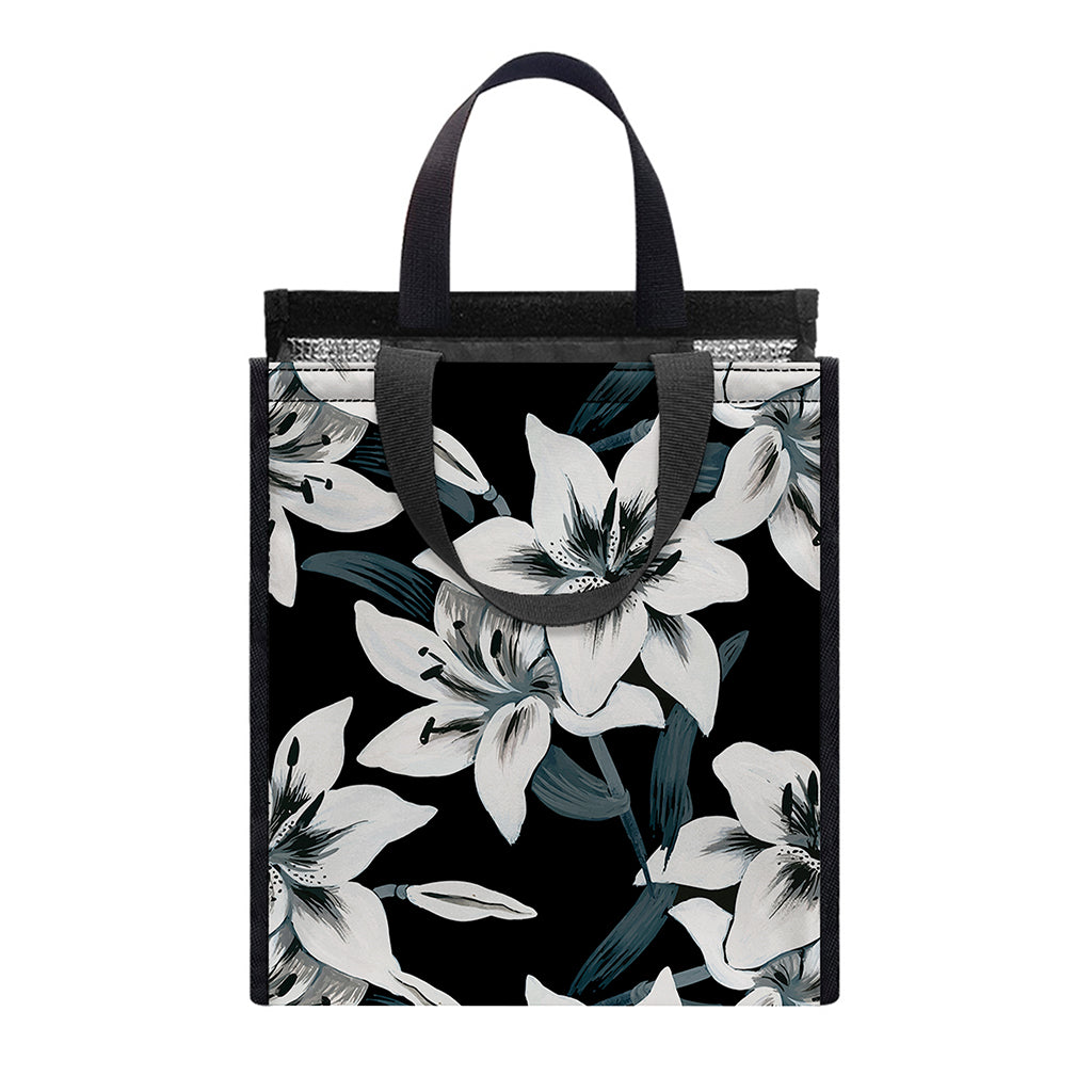 Lily Floral Pattern Print Insulated Lunch Tote