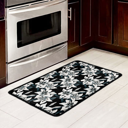 Lily Floral Pattern Print Kitchen Mat