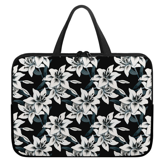 Lily Floral Pattern Print Laptop Sleeve With Handle