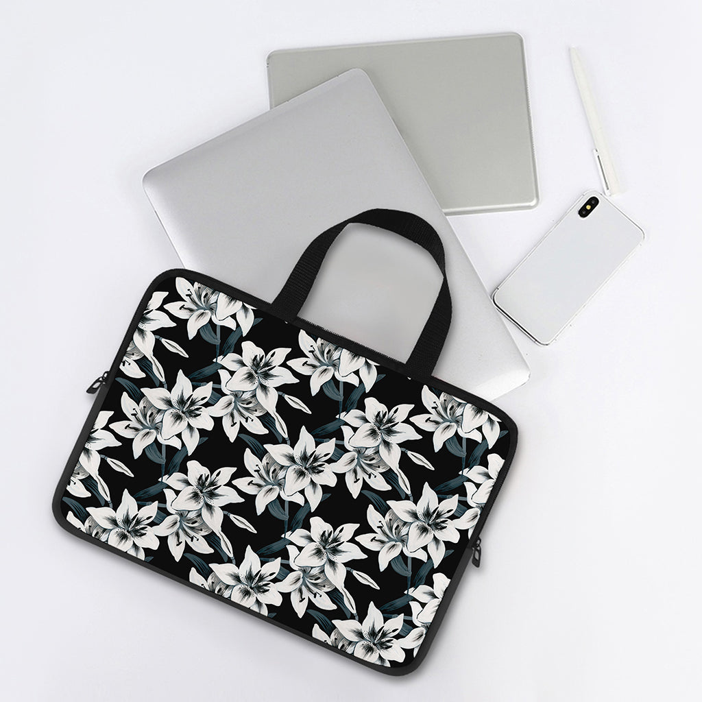 Lily Floral Pattern Print Laptop Sleeve With Handle