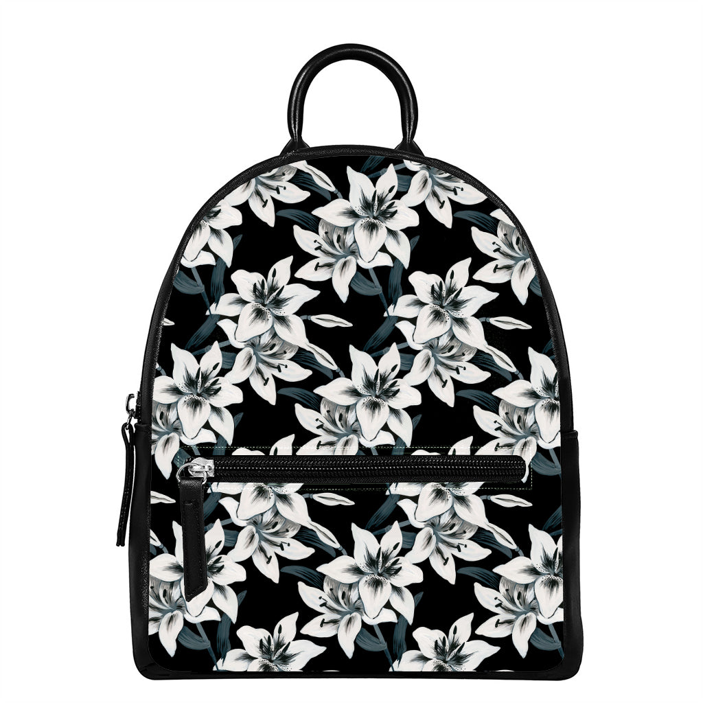 Lily Floral Pattern Print Leather Backpack