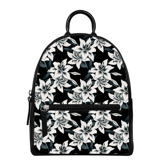 Lily Floral Pattern Print Leather Backpack