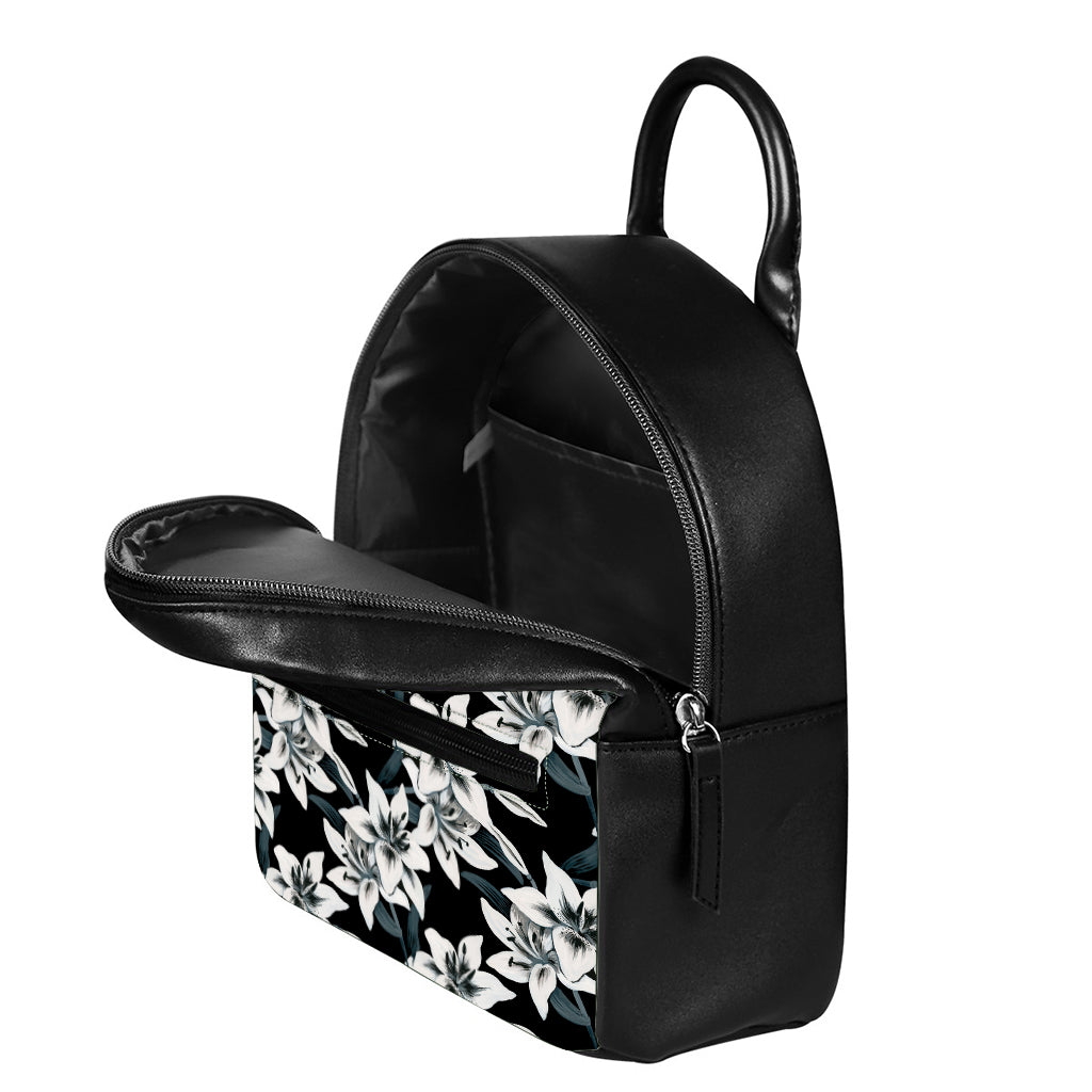 Lily Floral Pattern Print Leather Backpack