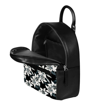 Lily Floral Pattern Print Leather Backpack