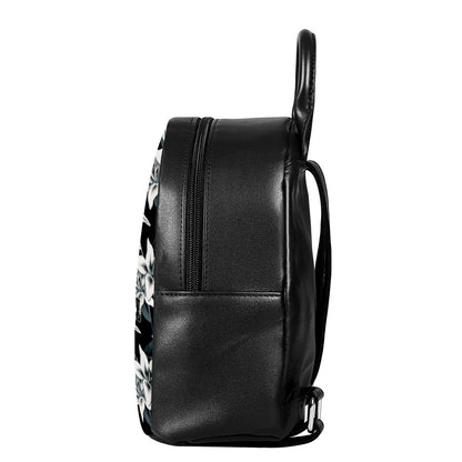 Lily Floral Pattern Print Leather Backpack