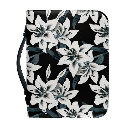 Lily Floral Pattern Print Leather Bible Cover