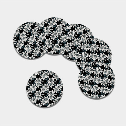Lily Floral Pattern Print Leather Coaster Set