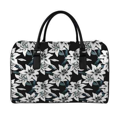 Lily Floral Pattern Print Leather Duffle Bag