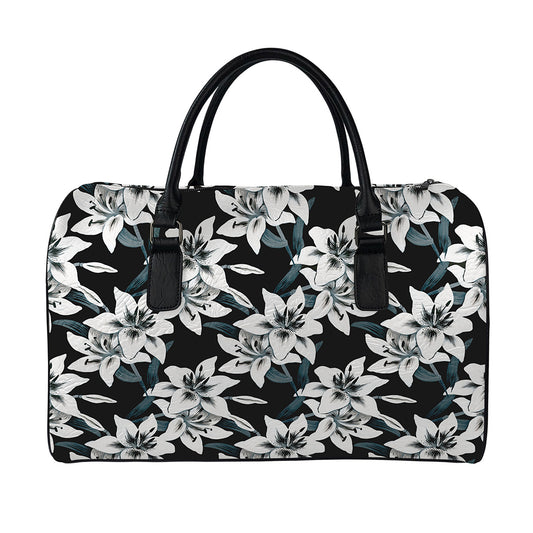Lily Floral Pattern Print Leather Duffle Bag