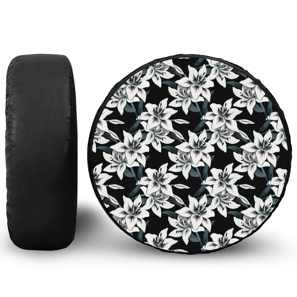 Lily Floral Pattern Print Leather Spare Tire Cover