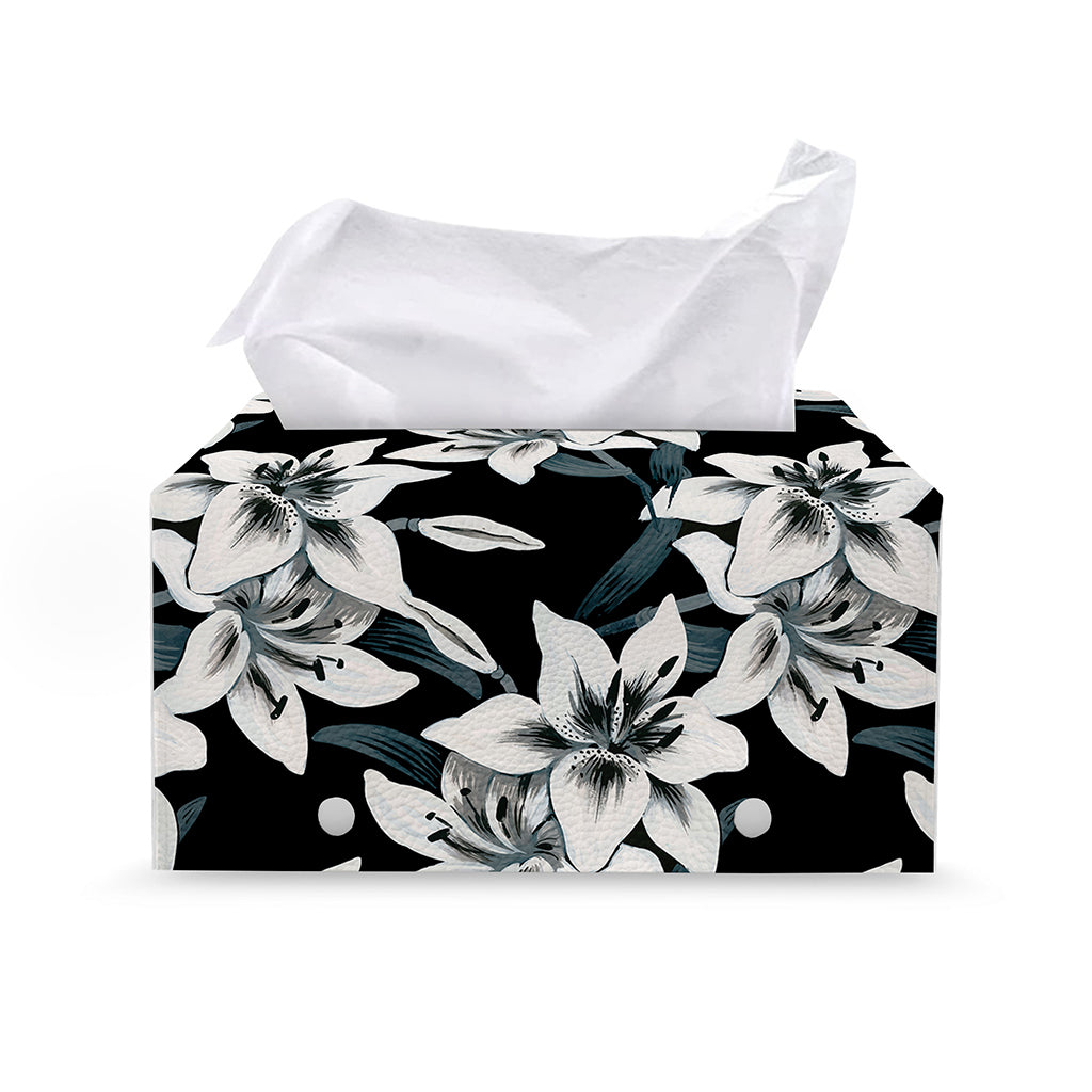Lily Floral Pattern Print Leather Tissue Box Cover