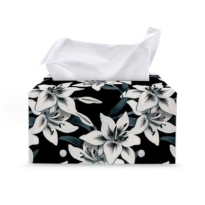Lily Floral Pattern Print Leather Tissue Box Cover