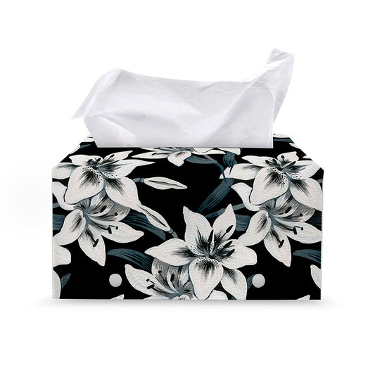 Lily Floral Pattern Print Leather Tissue Box Cover