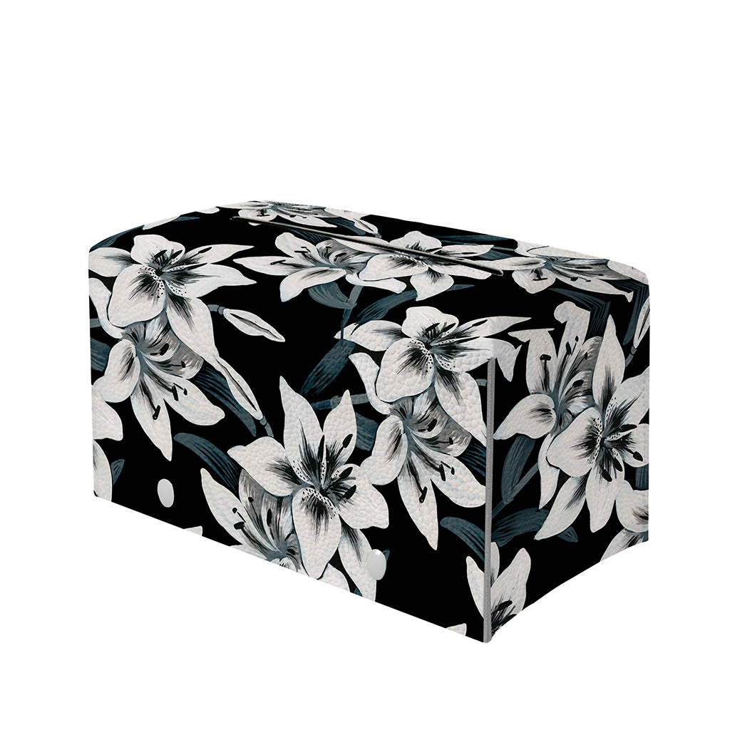 Lily Floral Pattern Print Leather Tissue Box Cover