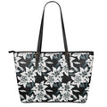 Lily Floral Pattern Print Leather Tote Bag With Zipper
