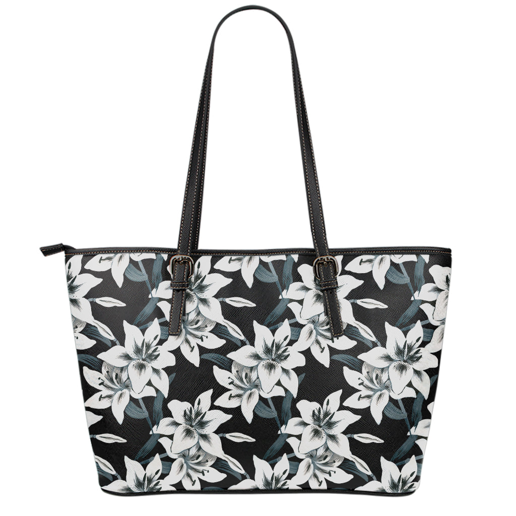 Lily Floral Pattern Print Leather Tote Bag