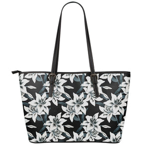 Lily Floral Pattern Print Leather Tote Bag