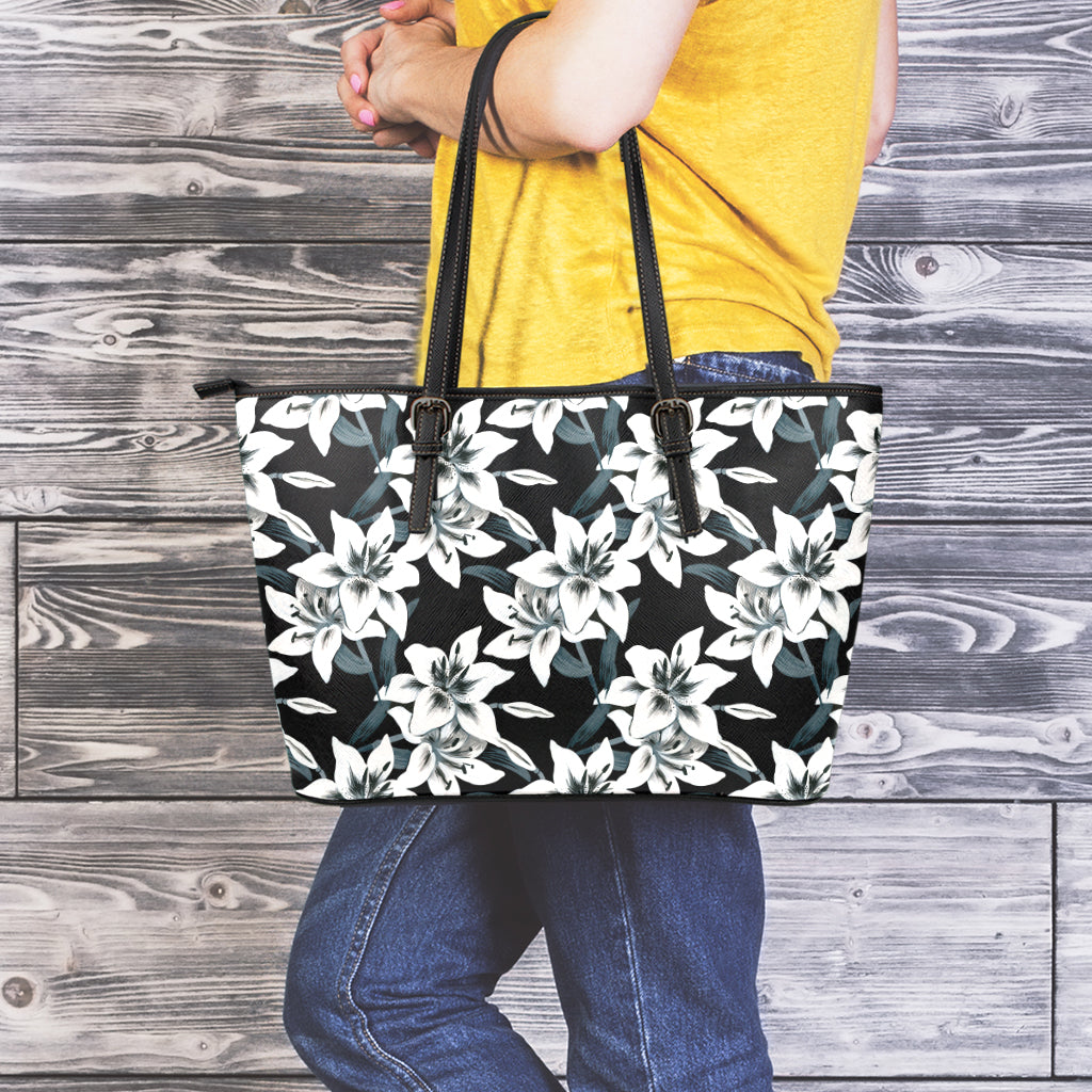 Lily Floral Pattern Print Leather Tote Bag