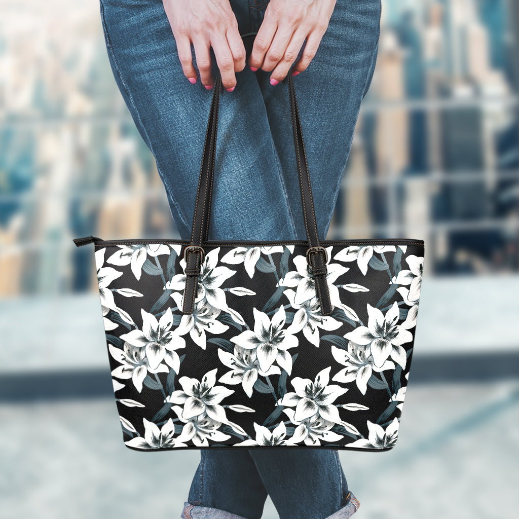 Lily Floral Pattern Print Leather Tote Bag