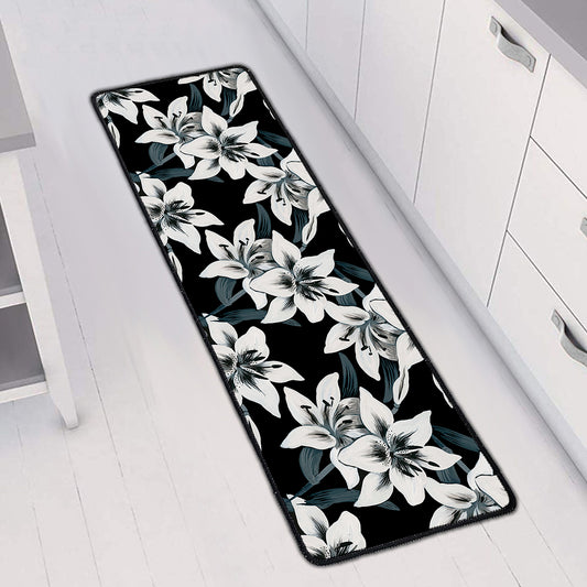 Lily Floral Pattern Print Long Kitchen Mat