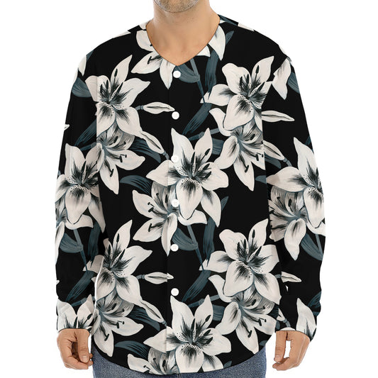 Lily Floral Pattern Print Long Sleeve Baseball Jersey