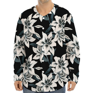 Lily Floral Pattern Print Long Sleeve Baseball Jersey