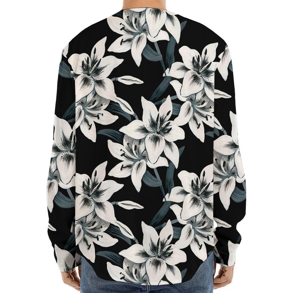 Lily Floral Pattern Print Long Sleeve Baseball Jersey